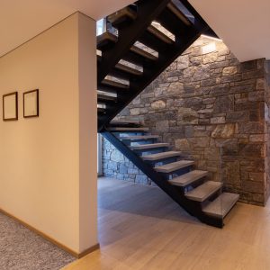 Entry with stone stairs, luxurious entrance. Nobody inside